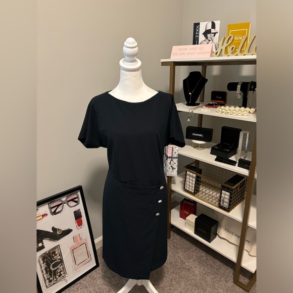 Hugo Boss Datera Wrap Front Sheath Dress In Midnight NWT 48/12 - Picture 4 of 12